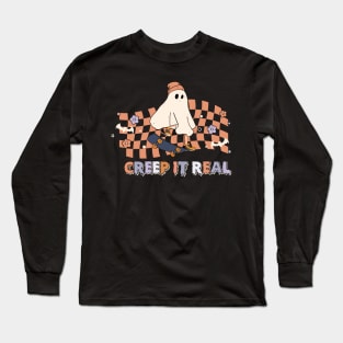 Creep it Real Cool Ghost on Skateboard Long Sleeve T-Shirt